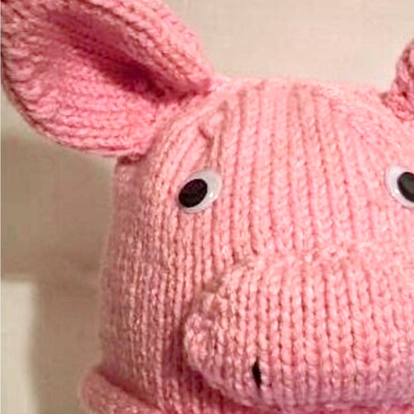 NWT Hand Knit Piggy Hat with Googly Eyes and Ears Size 6-10 Years - Picture 8 of 10